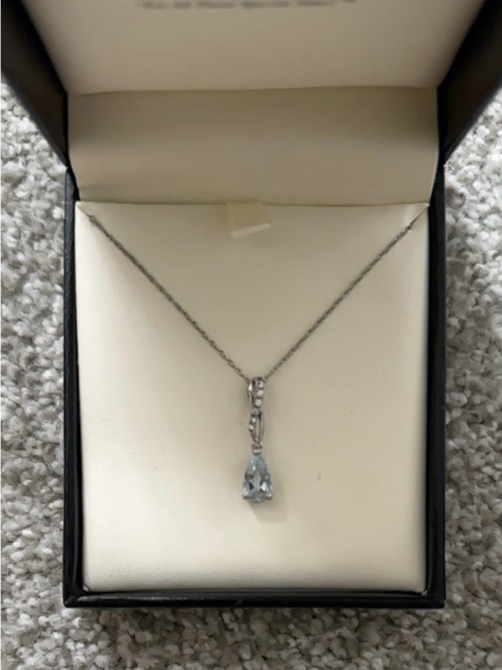 NIB Aquamarine and Diamond Teardrop Pendant Necklace